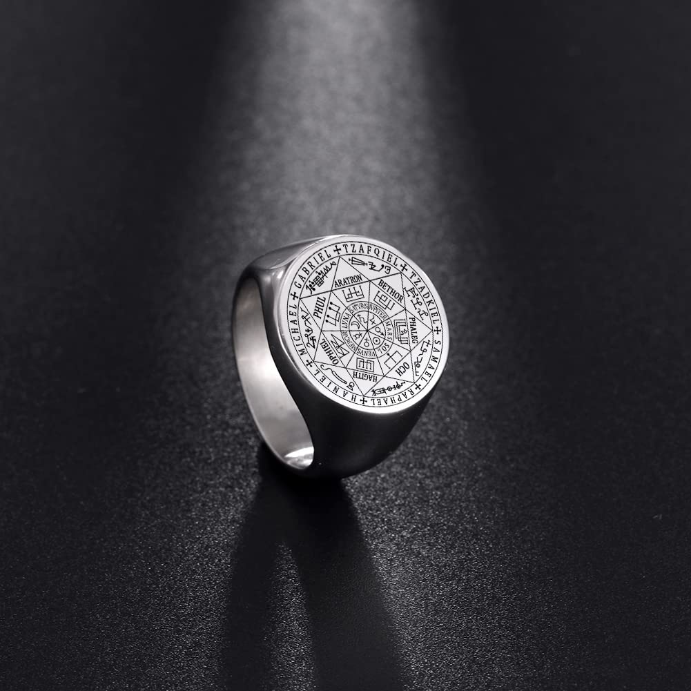 Amaxer Sette Arcangeli Anello per Uomo Acciaio Inossidabile Il Sigillo Di Salomone Tetragrammaton Anello Protezione Arcangeli Fascia Dichiarazione per Uomo Donna
