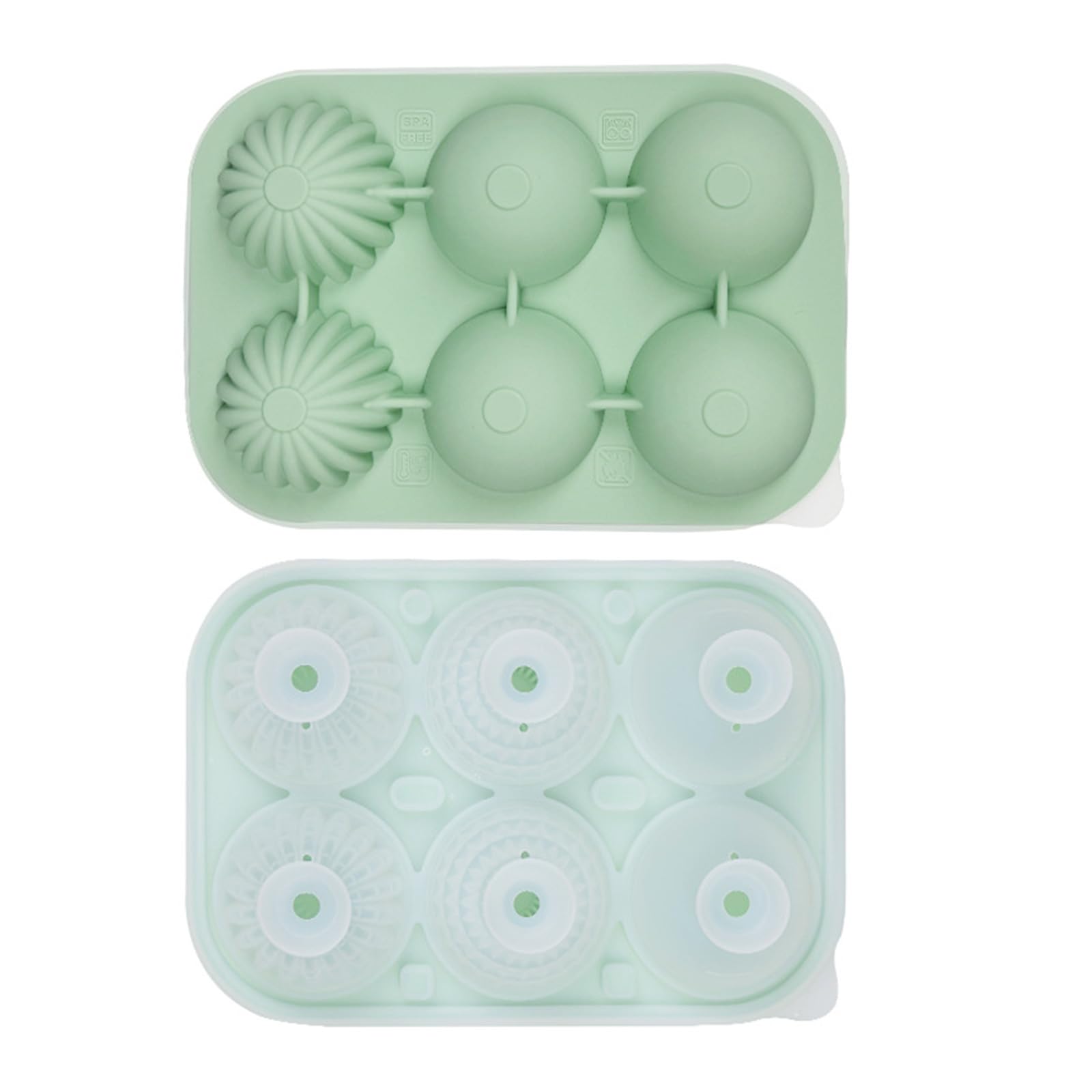 Jazuaiao Decorative Silicone Ice Cubes Tray 6 Round Cavities Efficient Safe Lid Funnel Ice for Cocktails Juices Flower Cubes Maker