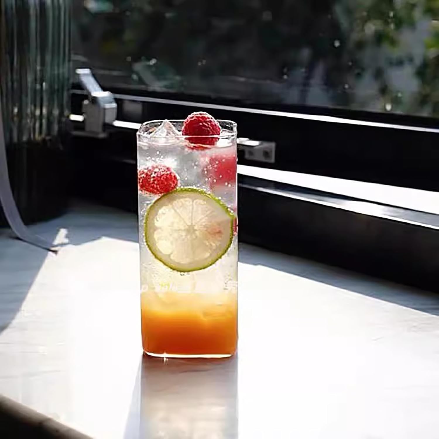 Coloch 6 Pack 13 Oz Drinking Glasses, Square Highball Water Glasses Tom Collins Glasses Thin Mojito Glass Tumbler Bar Glassware for Wine, Cocktail, Coffee, Milk, Lead-Free Dishwasher Safe