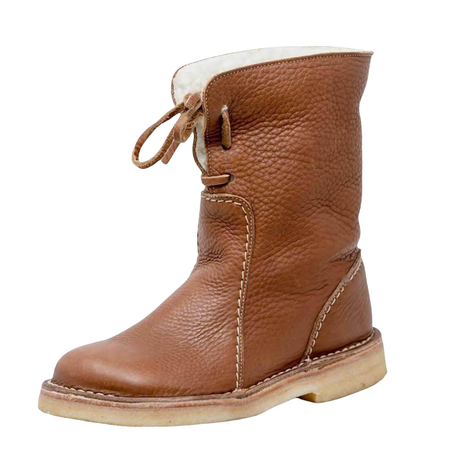 Womens Winter Snow Boots Fur Lined Warm Mid Calf Ankle Boots Vintage Buttery Soft Boots PU Leather Side