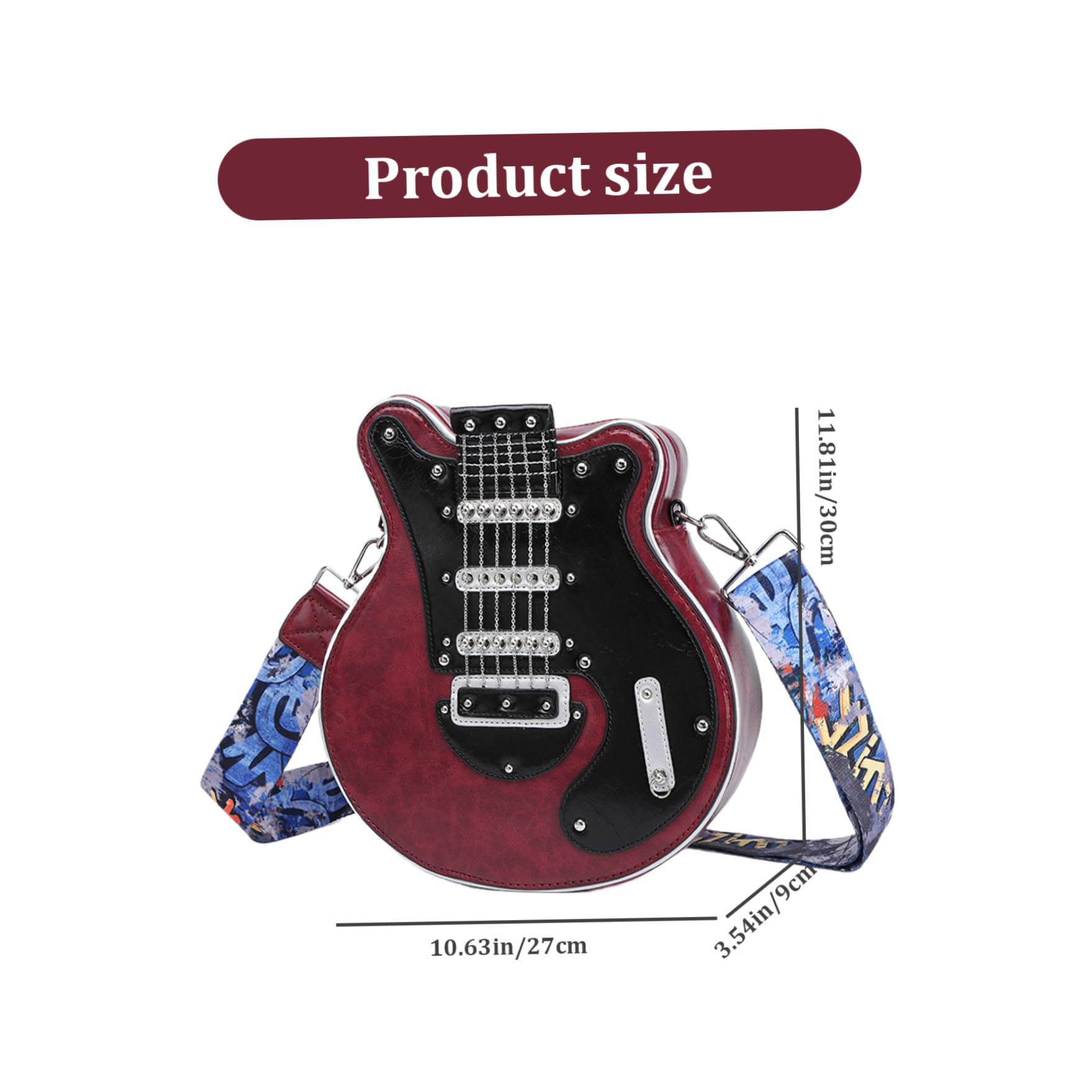 Borsa a tracolla a forma di chitarra Borsa per chitarra Novità Borsa a forma di chitarra rossa vino Borsa a tracolla di grande volume con cerniera Borsa casual alla moda a forma di chitarra per gite,
