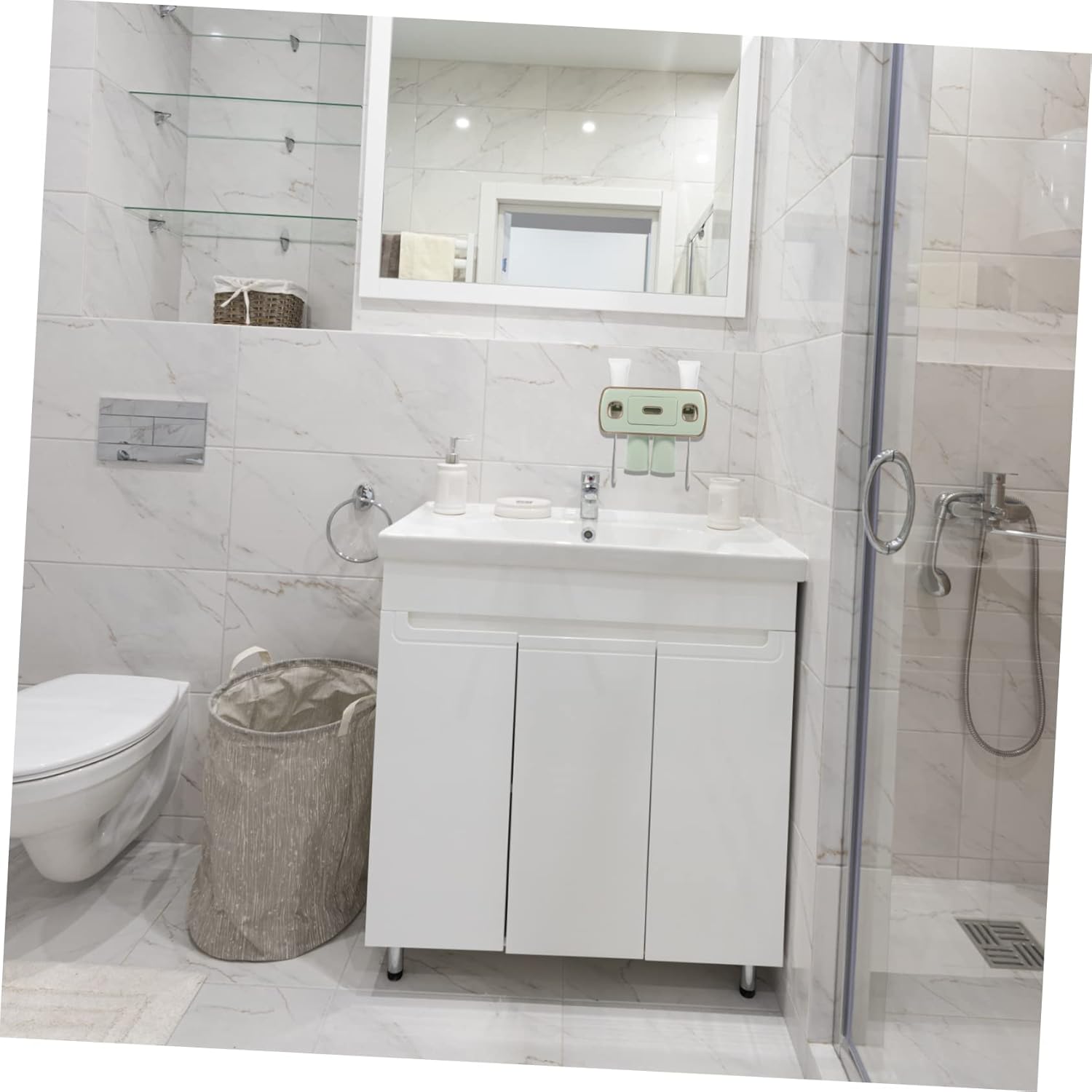 Wall Mounted Toothbrush Holder Drawer Automatic Toothpaste Dispenser Multi-Function Bathroom Organizer for Toothbrushes and Cups Easy to Install Suitable for Family Use