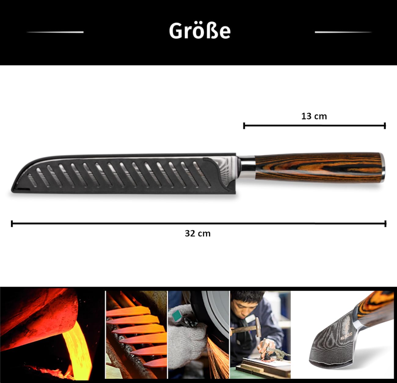 Wolfblood Damastmesser Brotmesser XL (32 cm) TÜV geprüfter 62 HRC Damaststahl aus 67 Lagen mit Wellenschliff I Damast-Brotmesser I Profi Küchenmesser mit Holzgriff Geschenkbox und Klingenschutz