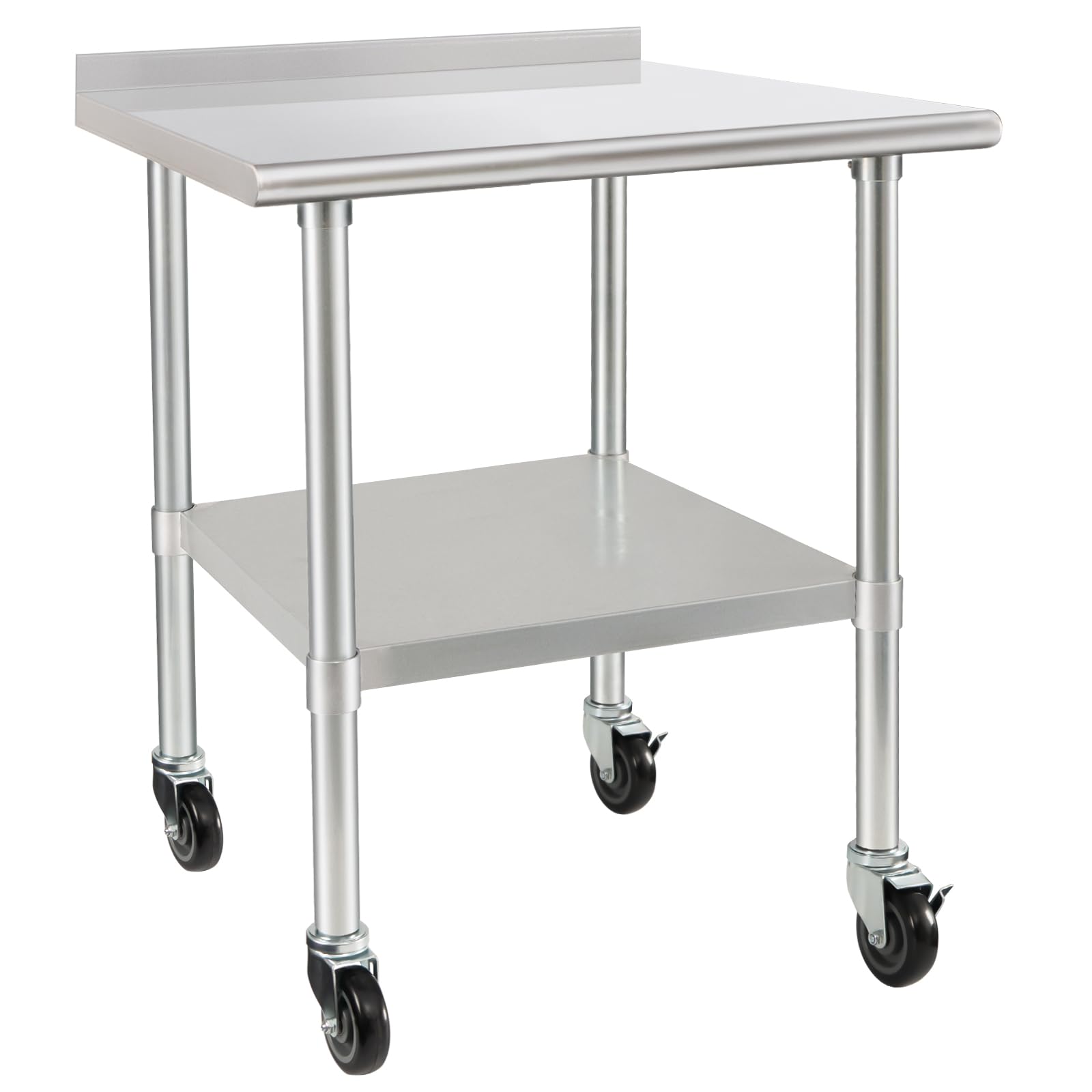 HARDURA Stainless Steel Table 30 x 36 Inches with Wheels Casters NSF Heavy Duty Commercial Prep Table with 2” Backsplash and Adjustable Undershelf for