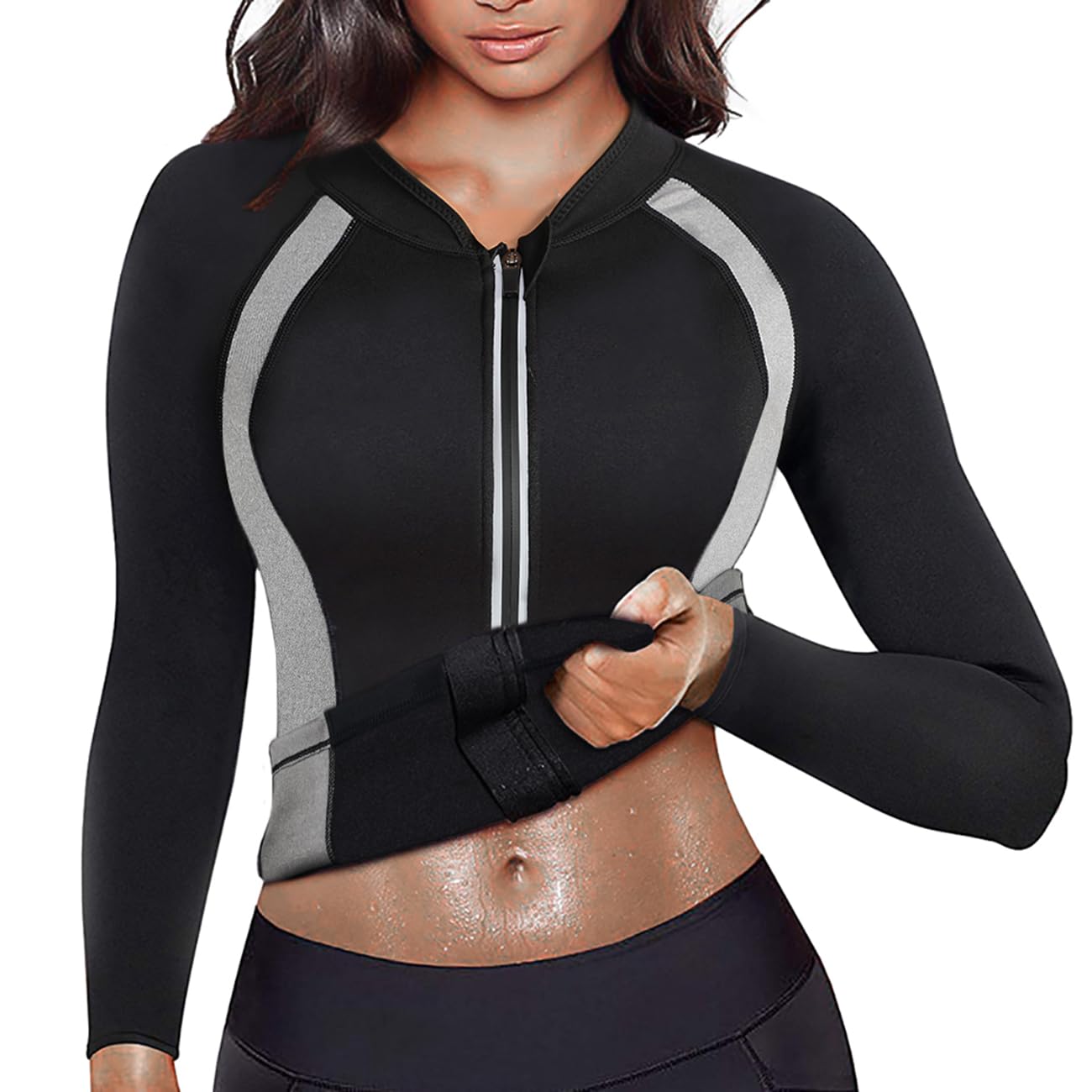 Sauna Neopreno Chaqueta Top Suit Trajes Adelgazantes Compresion Sudoración Deporte Shapewear Gym Correr Fitness Mujer Sudaderas Manga Larga
