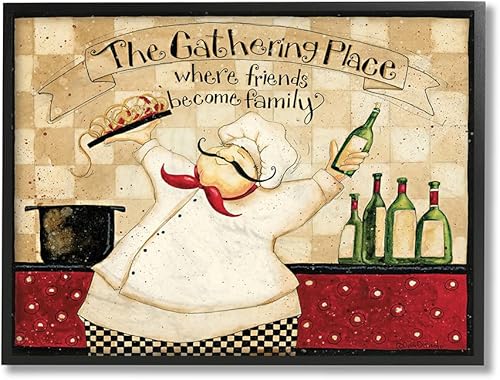 Stupell Industries The Gathering Place Phrase - Dije vintage para chef de cocina, diseño de Dan DiPaolo, arte de pared enmarcado en negro, 16 x 20