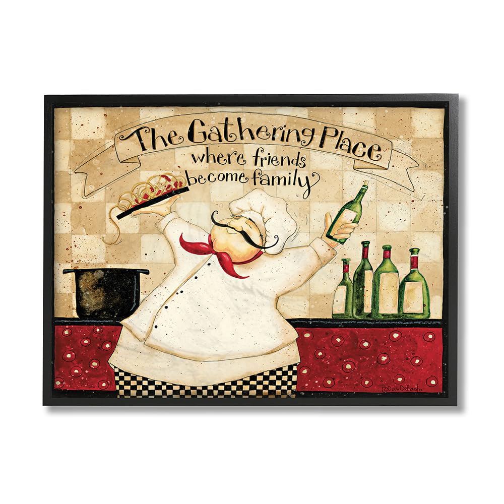 Stupell Industries The Gathering Place Phrase Vintage Kitchen Chef Charm, Design by Dan DiPaolo Black Framed Wall Art, 16 x 20, Tan