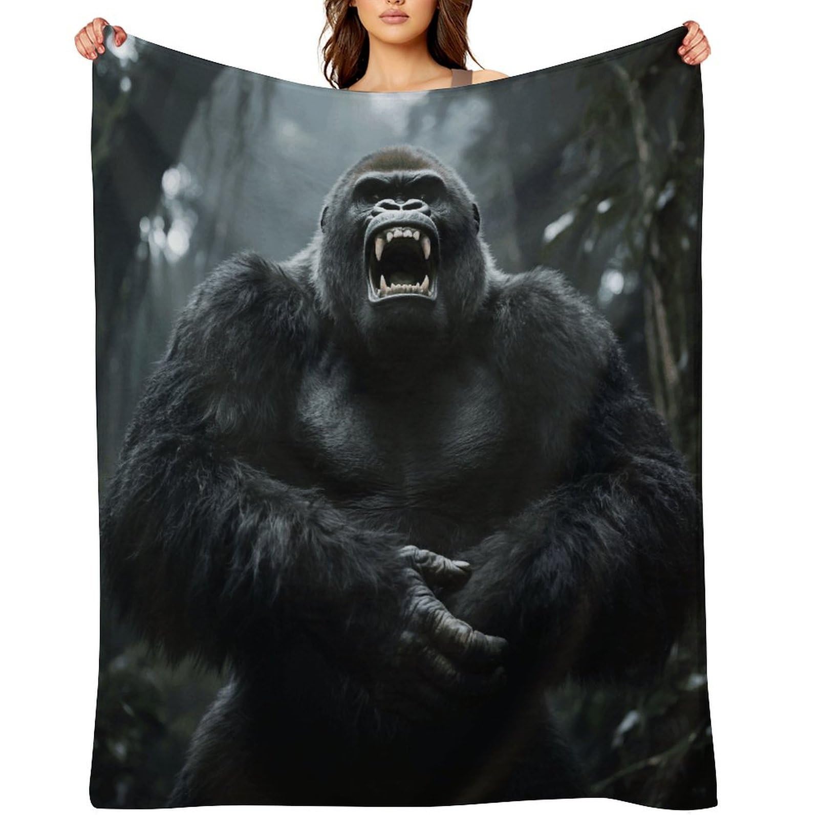 Angry Gorilla Throw Blanket for Couch and Bed Super Soft Warm Lightweight Throw Blankets Cozy Fuzzy Flannel Blanket Personalized Decorative Blankets for Sofa Decor 60"x80"