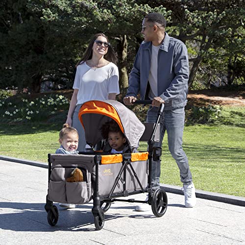Image of Jeep Sport All-Terrain Stroller Wagon by Delta Children - Includes Canopy, Parent Organizer, Adjustable Handlebar, Snack Tray & Cup Holders, Grey /Bonfire