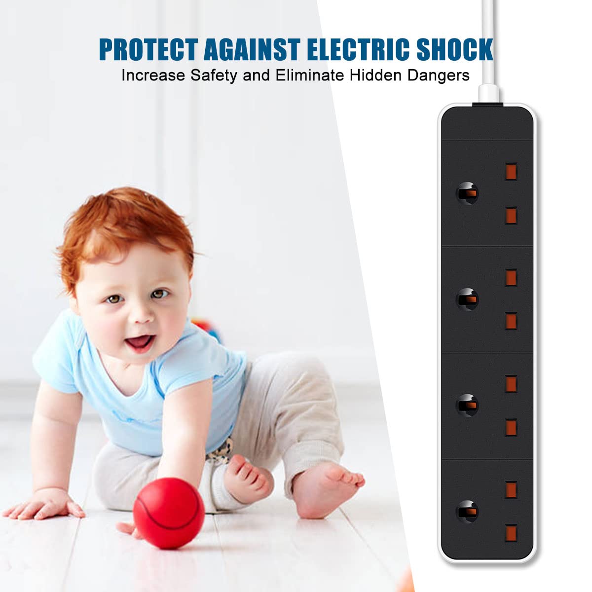 EXTRASTAR 4 Way Extension Lead 1M, 4 Plug Extension Socket Max 3120W, 13A UK Power Strip for Home Office School — view 6