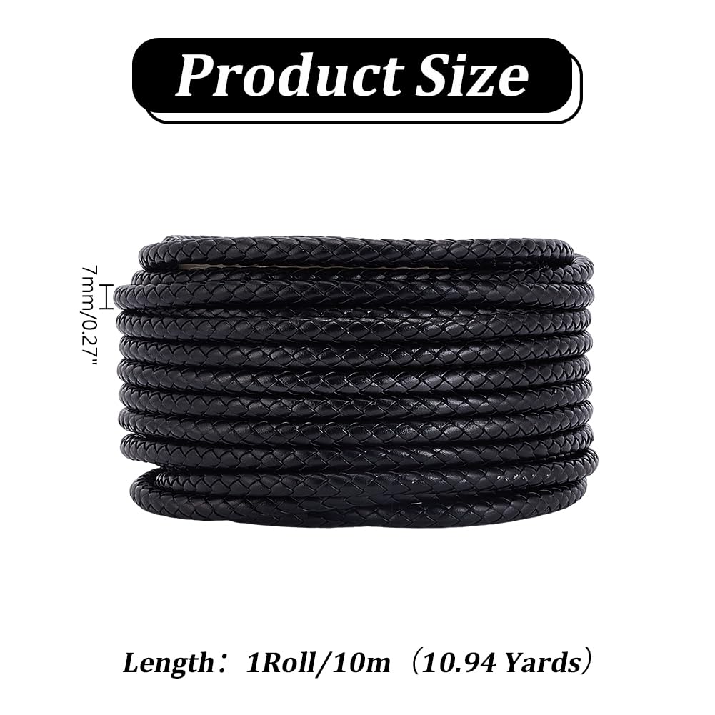 arricraft Cavo In Pelle Intrecciata Da 10.94 iarda (10 m)., Corda In Pizzo Piegato Nero Largo 7 mm con Rocchetto In Corda Rotonda In Pelle PU per Collane con Perline Fai Da Te Gioielli