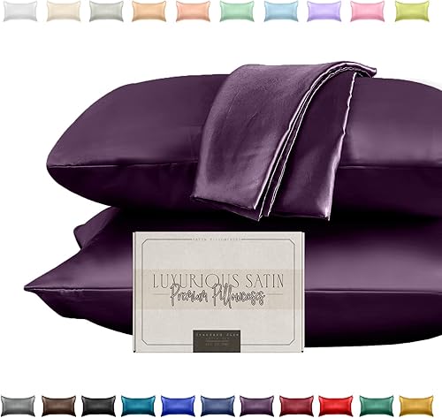 Elegant Comfort Juego de fundas de almohada de satén sedoso y lujoso de 2 piezas para una piel y cabello más saludables, cierre de cremallera oculto