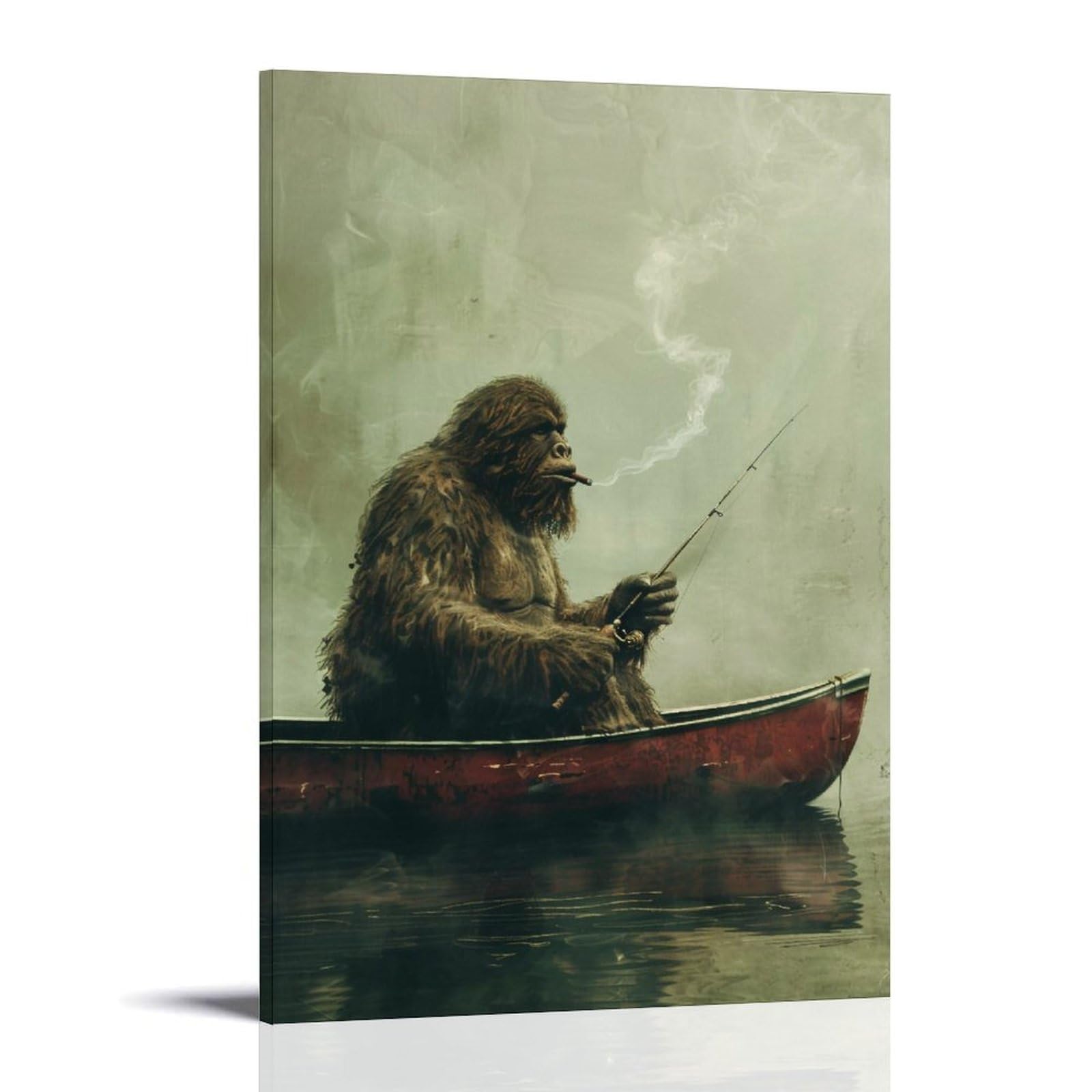 HUERYRYHY Sasquatch Canoe Fishing Hour 03 Poster Wall Art Canvas Vintage Aesthetic Painting Decor for Rooms 24x36inch Frame-style