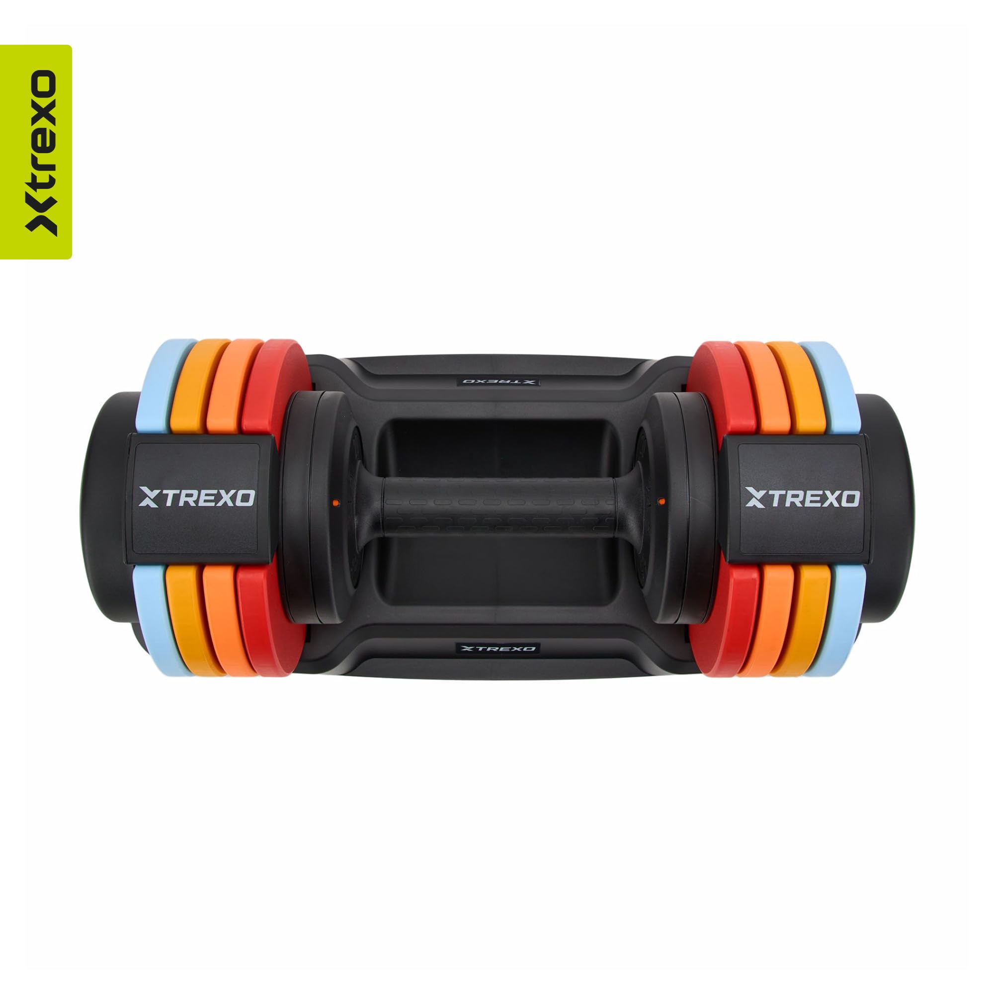 TREXO Multicolor - Mancuernas ajustables de 11,5 kg, de acero con mango antideslizante, ideal para el entrenamiento de fuerza en casa y en el gimnasio, mancuernas ajustables con base estable