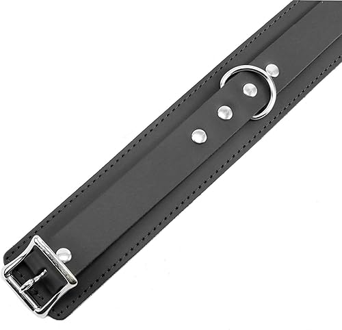 Miniatura 4 de Abegail - Collar de correa de piel sintética de chinchilla, de piel latigo, hecha a mano, de cuero (grande, negro)