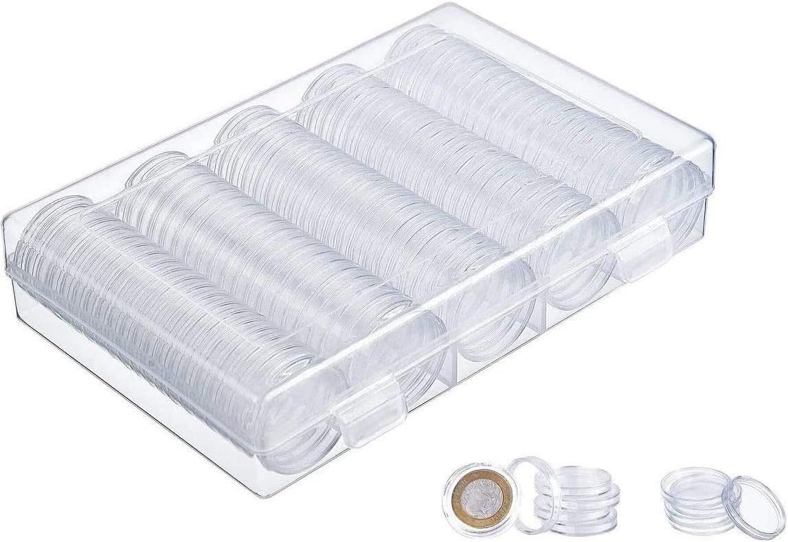 100 Pcs 25 mm Coin Capsules Round Plastic Coin Holder Case with Storage Case for Coin Collection Supplies : Office Products