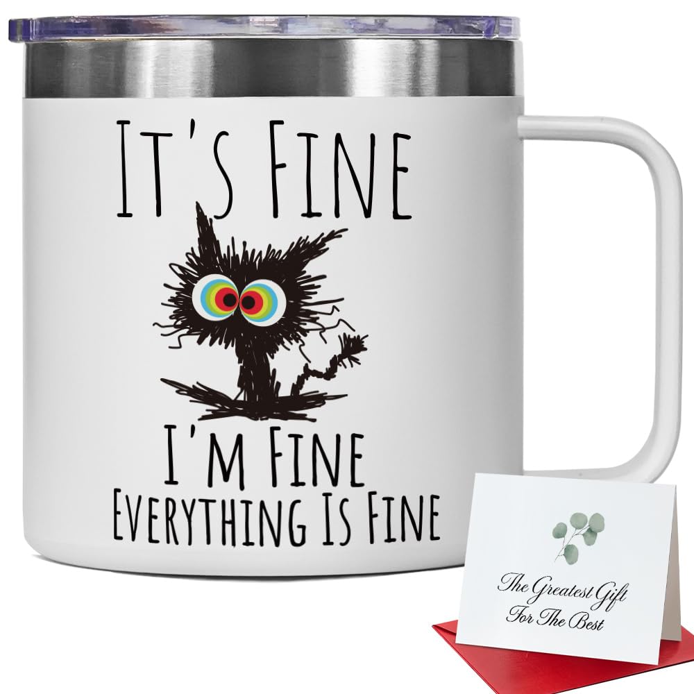 VLUG Fun Gag Its Fine Im Fine Tumbler Cup Novelty Birthday Christmas Gift Mug for Coworker Cat Lover