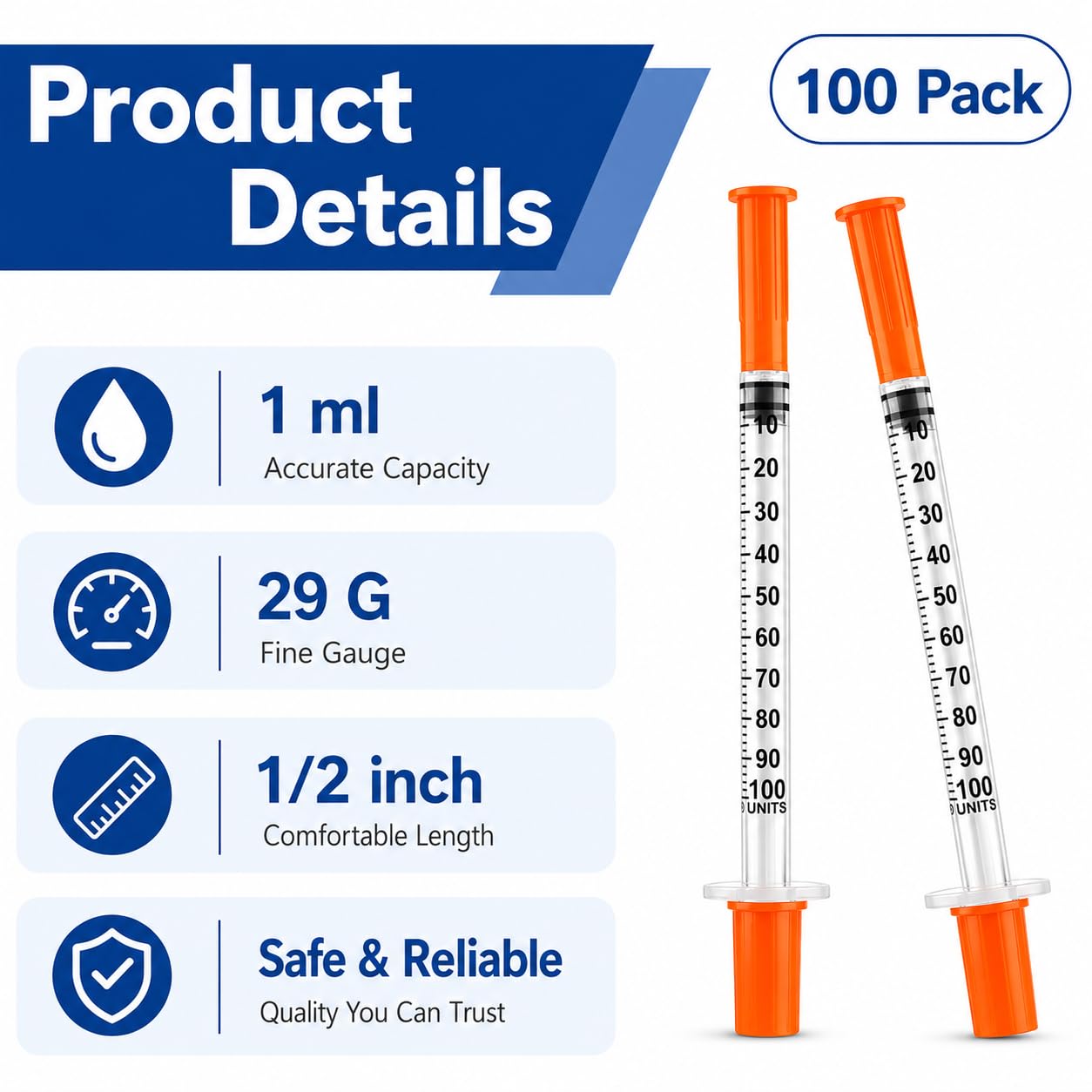 100Pack 1 ml Syrings, 29G x 1/2’’ (13mm) ,Individually Wrapped — Amazon image 2