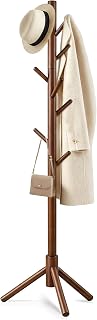 Wooden Coat Rack Freestanding with 8 Hooks & 3 Adjustable Sizes for Clot...