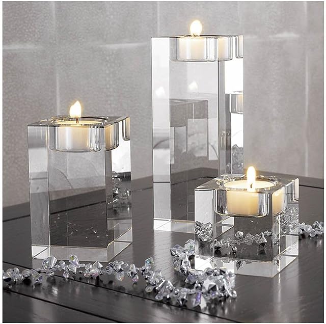 Cosy YcY Crystal Tealight Candle Holders,Tealight Holders For Table, Candle Holders Set For Home/Party/Wedding Housewarming Gift Hight of 6+8+12CM