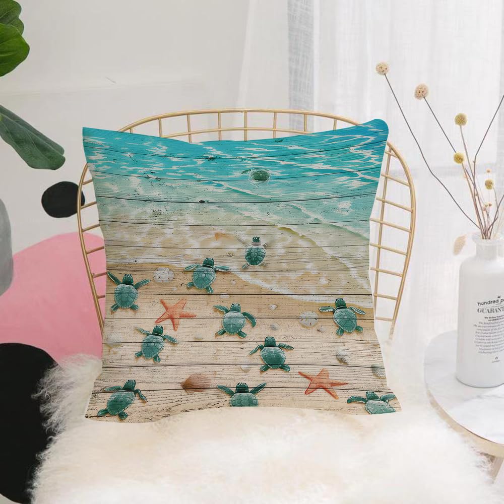HYMSXW Cushion Cover,Throw Pillow Case Home Decorative for Living Room Bedroom Sofa Chair 20X20 Inch,Coastal scene wooden turtle beach, seaside turtle sailing, ocean adventure turt,Pillowcase 50X50cm