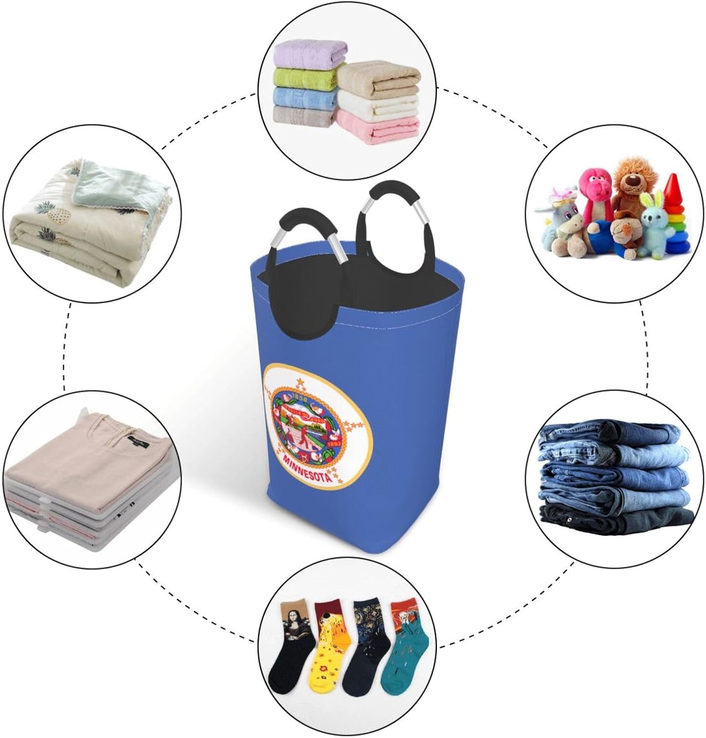Minnesota State Flag Foldable storage bag, 50L capacity, suitable for laundry room, dormitory bedroom, dirty clothes storage basket.
