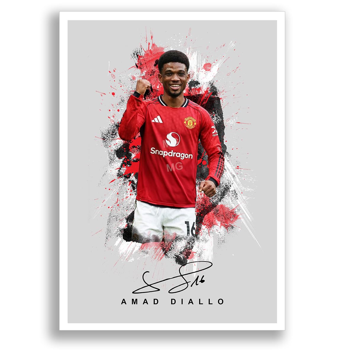Mounted Gifts Trading A4 Poster Only Grey Amad Diallo Manchester United Signed Photo Poster Print Picture Display Framed Autograph Memorabilia For Football Fans Gift Man Utd Ivory Coast (A4 Poster Only Grey)