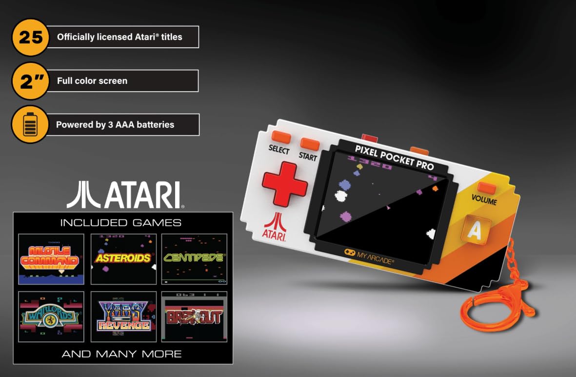 My Arcade Atari Pixel Pocket Pro held in hand during gameplay