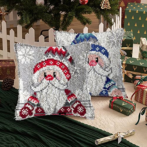 Image of TEZKIM Latch Hook Kits for Adults Christmas DIY Throw Pillow Cover with Printed Canvas Pillowcase Needlework Cushion Cover Hand Craft Creative Gift Home Decoration 16.9Inch X16.9Inch (Red)