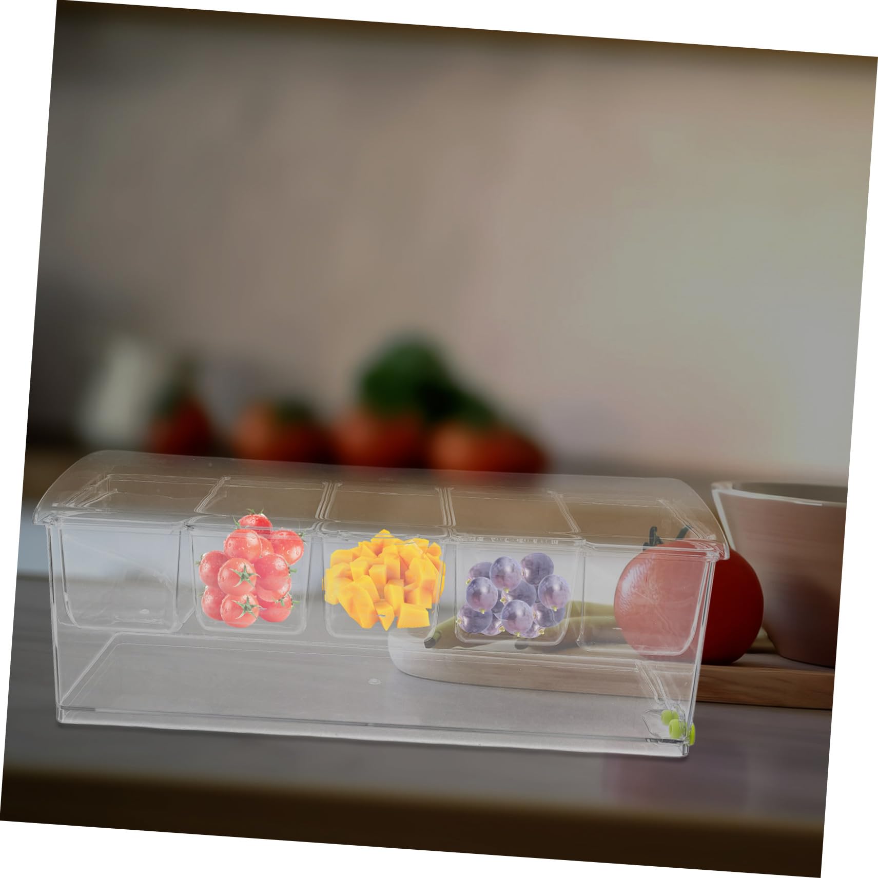 Mikinona Plateau à Condiments Réfrigéré Plastique Compartiments avec Couvercle Bac Froid pour Fruits Légumes Sauces Buffet Self-service avec Accessoires Plateau de Service Polyvalent