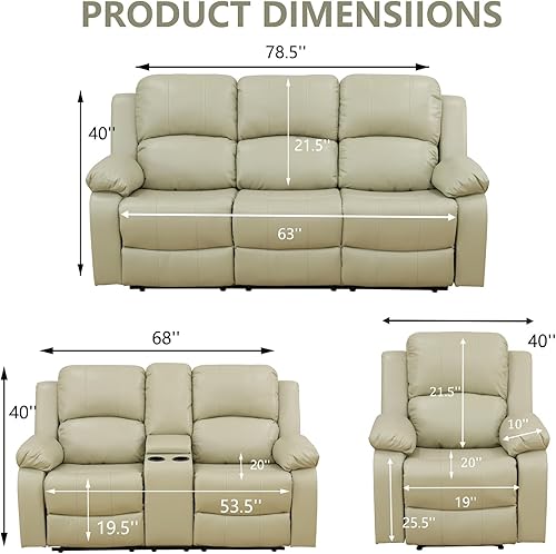 Miniatura 12 de Juego de sofá reclinable manual, juego de sofá de cuero regenerado con reclinables, juego de sofá reclinable de cuero con almacenamiento Negro