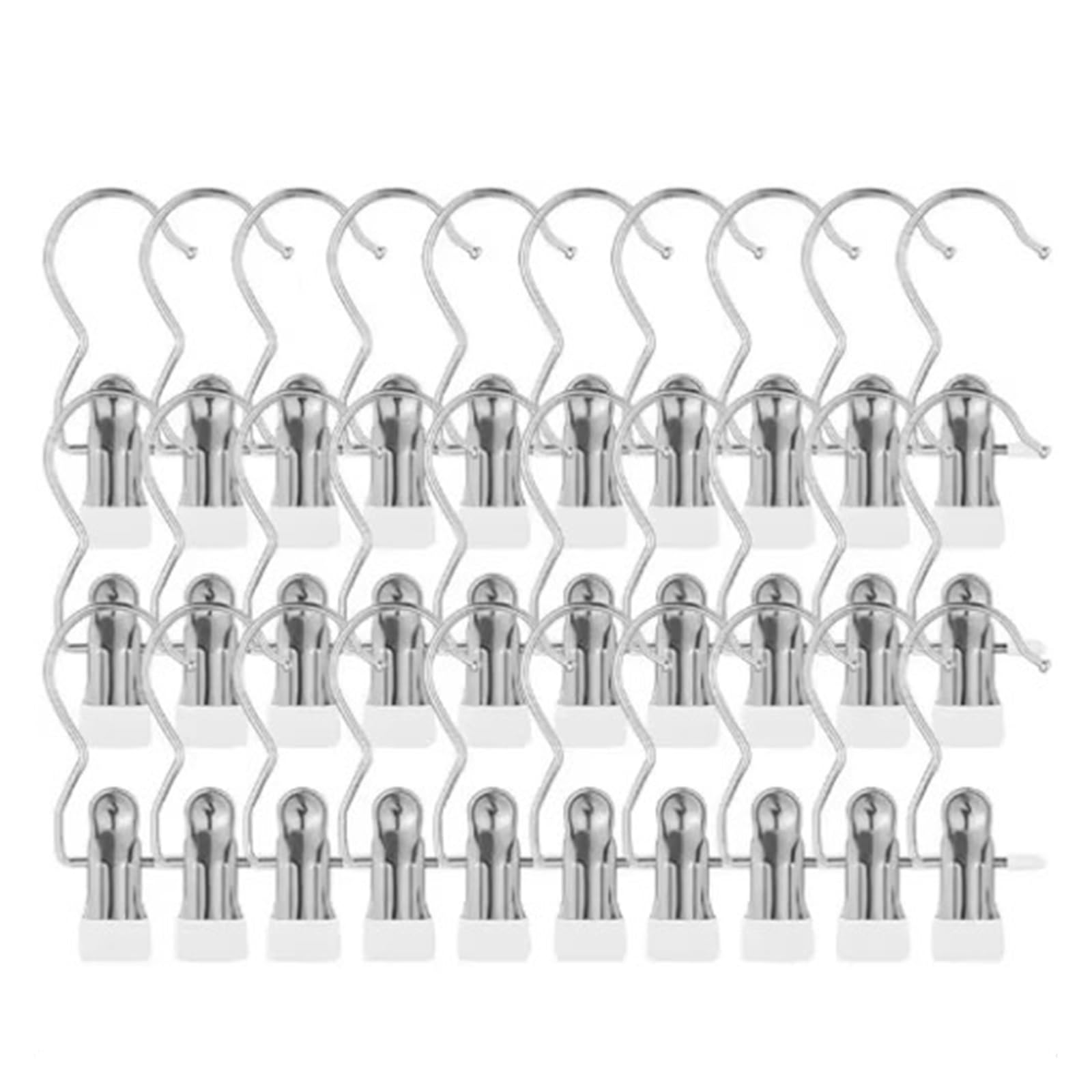 20/30pcs Stainless Steel Clothes Pegs With Hooks - Space-Saving Laundry Hangers For Pants, Towels & Closet Organization For Home(White,30pcs)