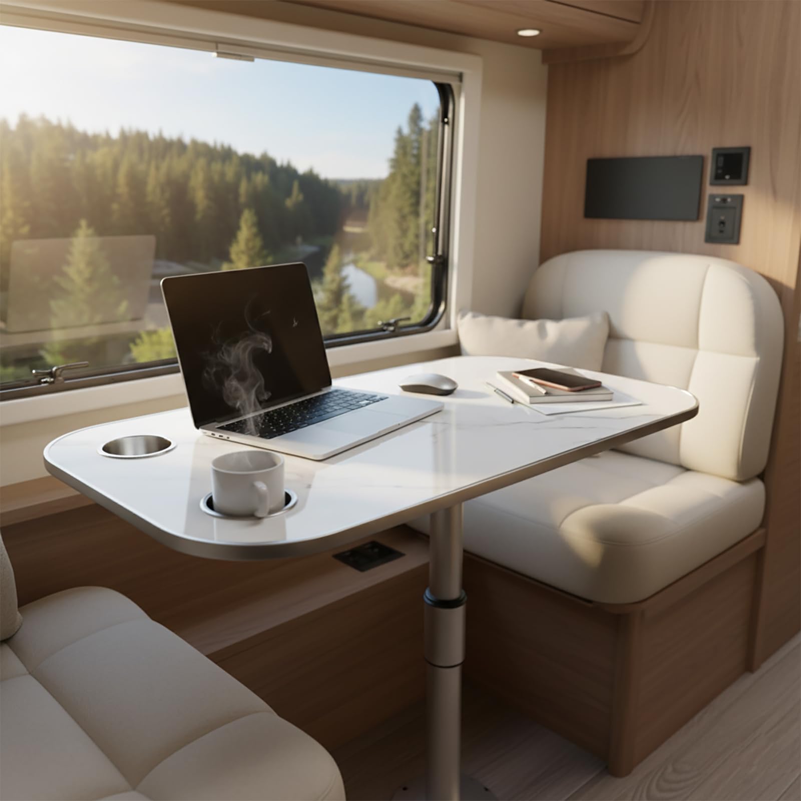 Piano del tavolo in marmo per camper, con doppio portabicchieri in acciaio inox, 80 x 40 cm, adatto per camper, yacht, barche