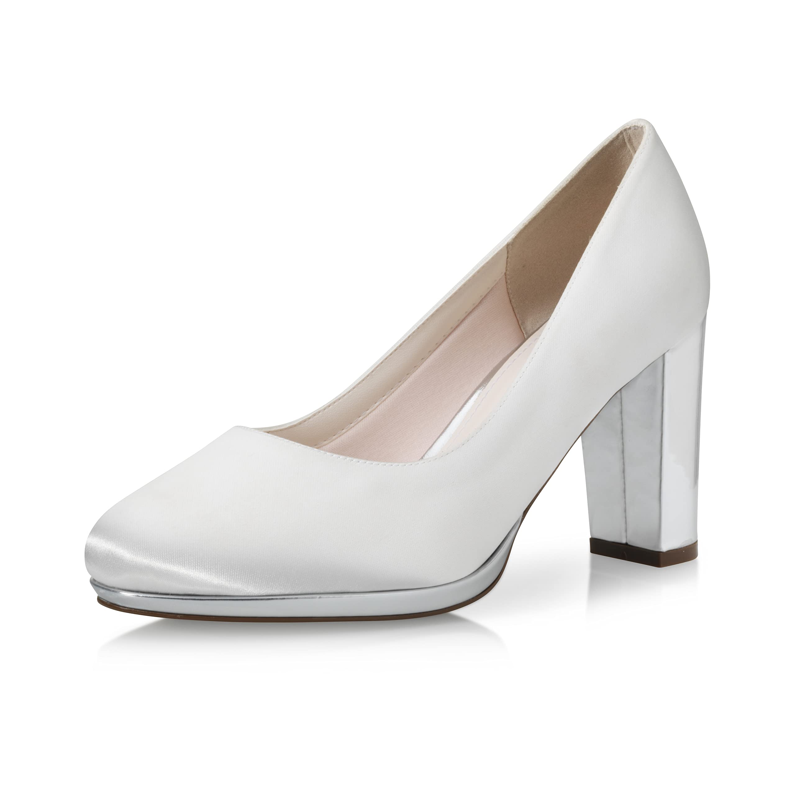 Rainbow Club Clair Bridal Shoes Women's Pumps Satin Gloss Varnish, Ivory Silver, 8 UK