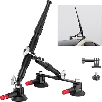 EMART Car Mount with Triple Suction Cup, Camera Mount Kit with Telescopic Extension Pole/Action Camera Adapter Compatible with Gopro/Instal 360/DJI OSMO/AKASO