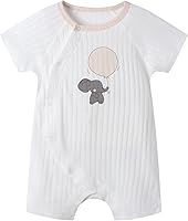 SENSENG Organic Cotton Pointelle Baby Romper - Natural Dyed Breathable Short Sleeve Bodysuit Newborn Summer Outfit 0-18M