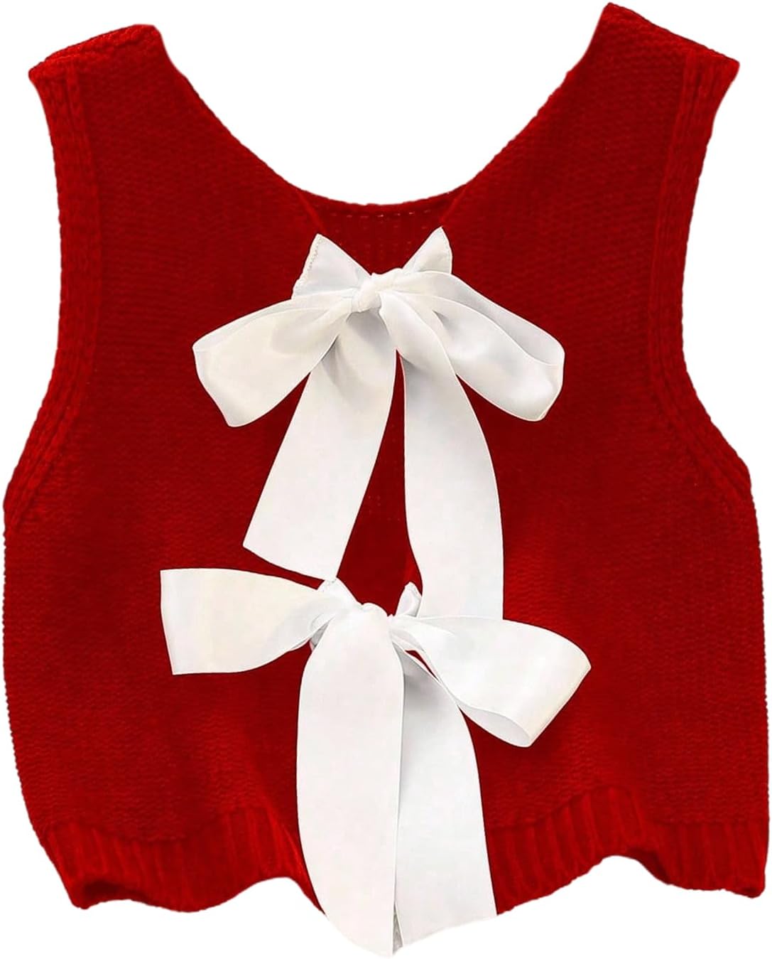 GORGLITTER Women's Tie Back Cropped Sweater Vest Bow Sleeveless Knit Tank Tops Trendy Cute Cardigan Dressy Casual Outfits