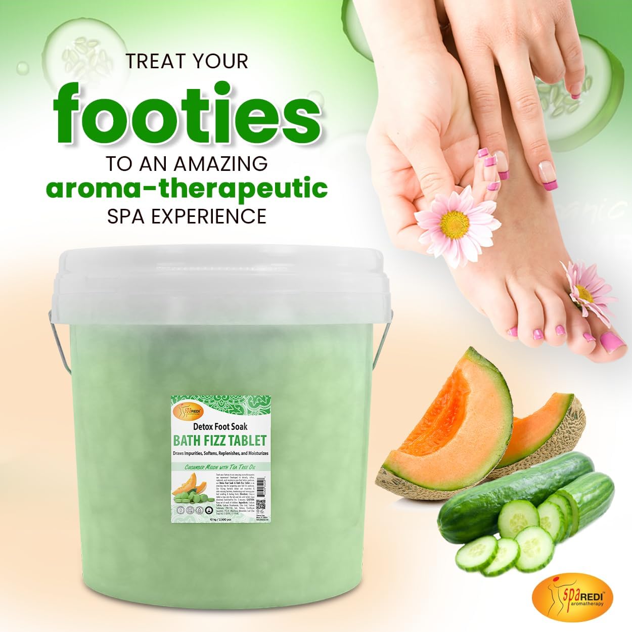 SPA REDI - Bath Fizz Tablets - Cucumber Scented - 2500 Tablets - 3 Gal Pail