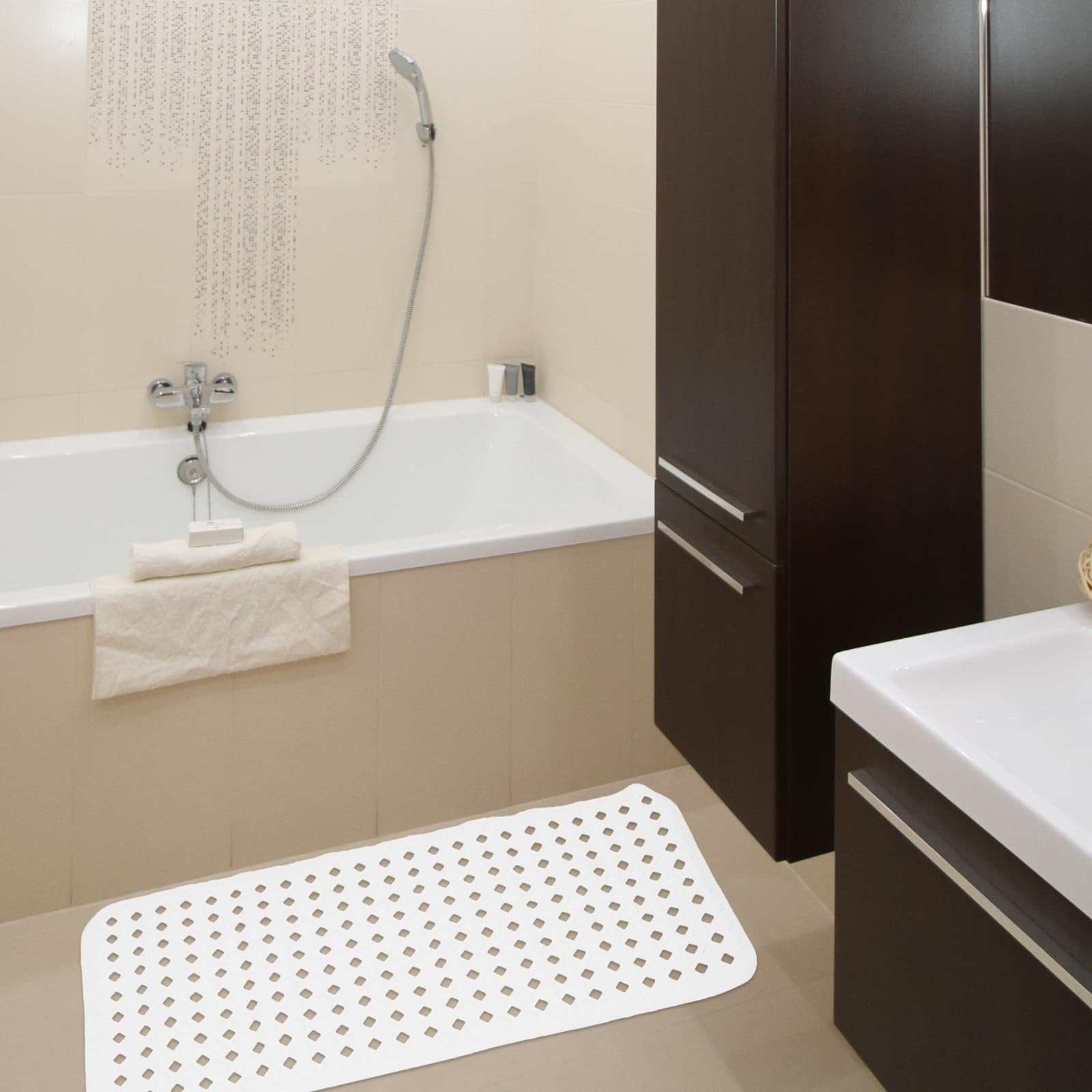 WOONEKY Alfombra de Baño Color Blanco Antideslizante Esterilla Plegable con Ventosas y Fácil de Limpiar y Moderna para Bañera de PVC para Ducha Segura