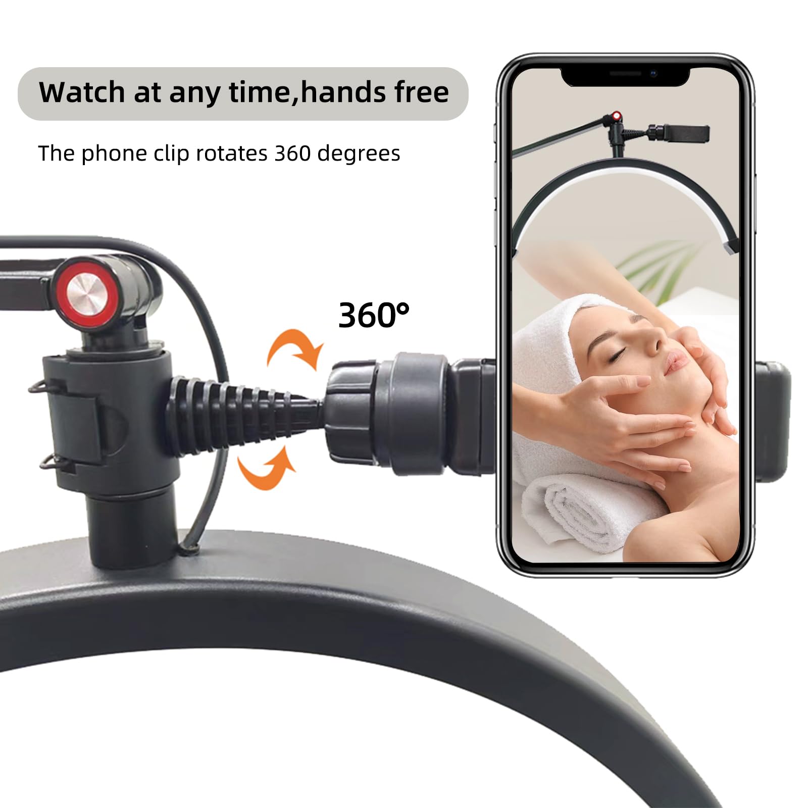 Wimpern LED Bodenleuchte，Stehlampe für wimpernverlängerung,wimpern lampe mit Telefonständer，Drehbar 360° Halbmond Beauty Lichter Stehlampe，3000K-6000K，für Tätowierer und Kosmetikerinnen.
