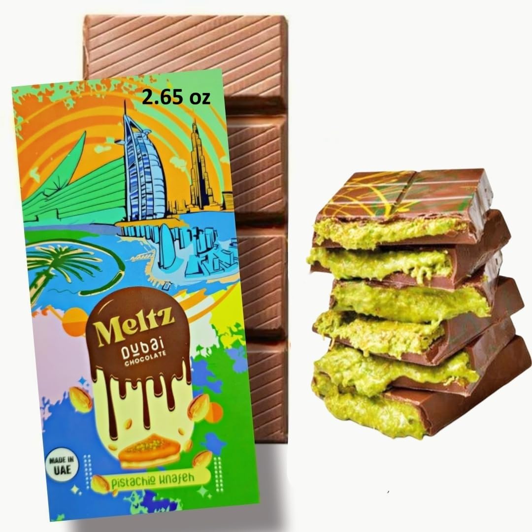 Meltz Dubai Chocolate Kunafa Pistachio (The Original), 2.65 oz - 75 grams - Imported from DUBAI UAE, Ideal Gift for all Occasions, 100% Original Taste!