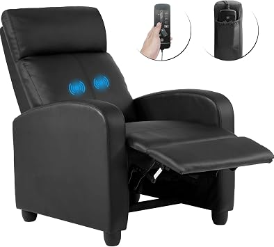 Recliner Chair for Living Room Massage Recliner Sofa Home Theater Seating Modern Reclining Chair Winback Single Sofa Reading Chair Easy Lounge with PU Leather Padded Seat Backrest Black