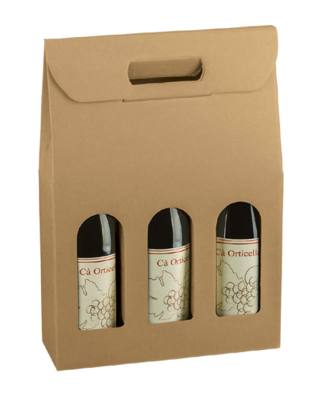 ZT Packaging 3 Bottle Carrier. 10.625 x 3.5 x 15 Italian Gift Wine Boxes; 30Pcs Wine Bottle Boxes with Handles and Arch Windows (Natural)