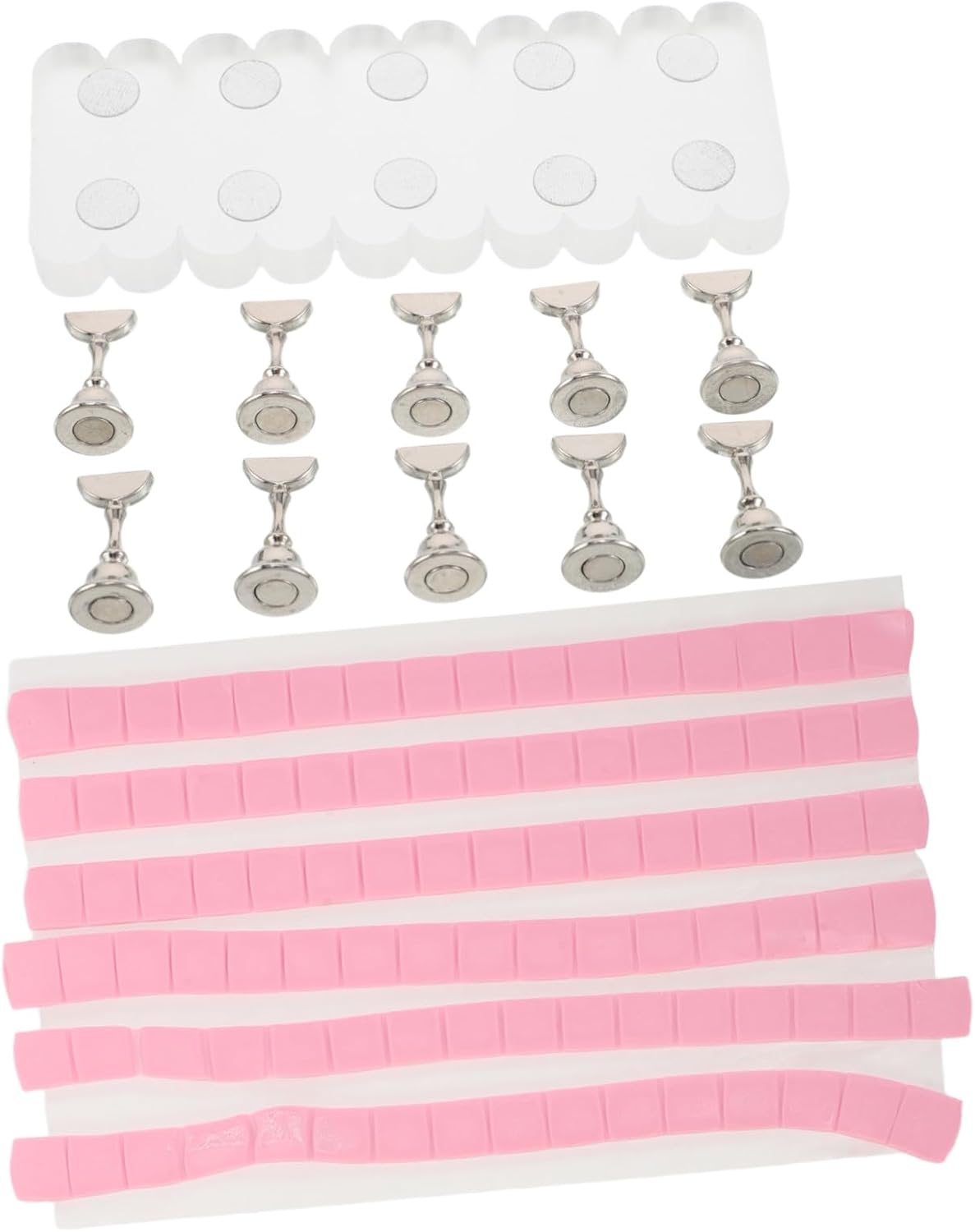 Rectangular Acrylic Nail Stand Base with Clay Pads and Metal Holders for Nail Tips Practice Display Portable for Beginners