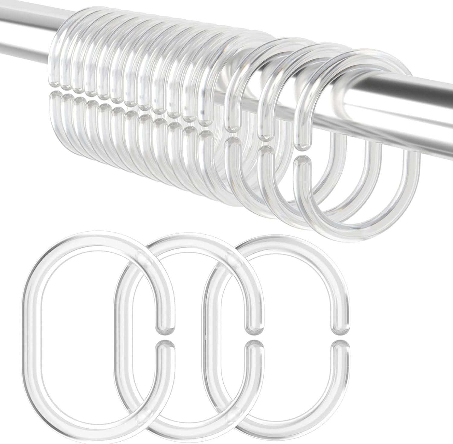 24pcs Clear Plastic Shower Curtain Rings, Bathroom Curtain Hooks for Shower Rod