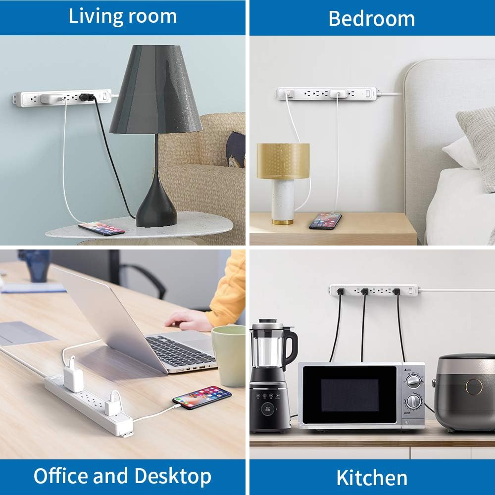 Surge Protector Power Strip, NTONPOWER Flat Plug Power Strip Long Cord, 15 ft Long Extension Cord, 7 Outlets Desktop Charging Station, 1080 Joule, 15 A Circuit Breaker for Home, Office White