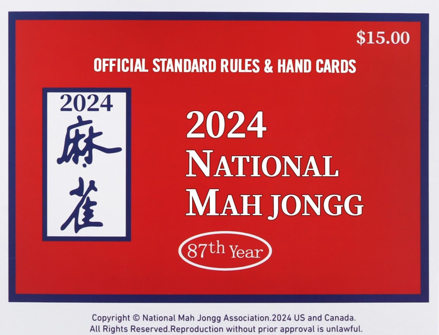 FOTN2024 National Standard Mahjong Cards Official Rules and Hands - Large Size - 1 Pcs