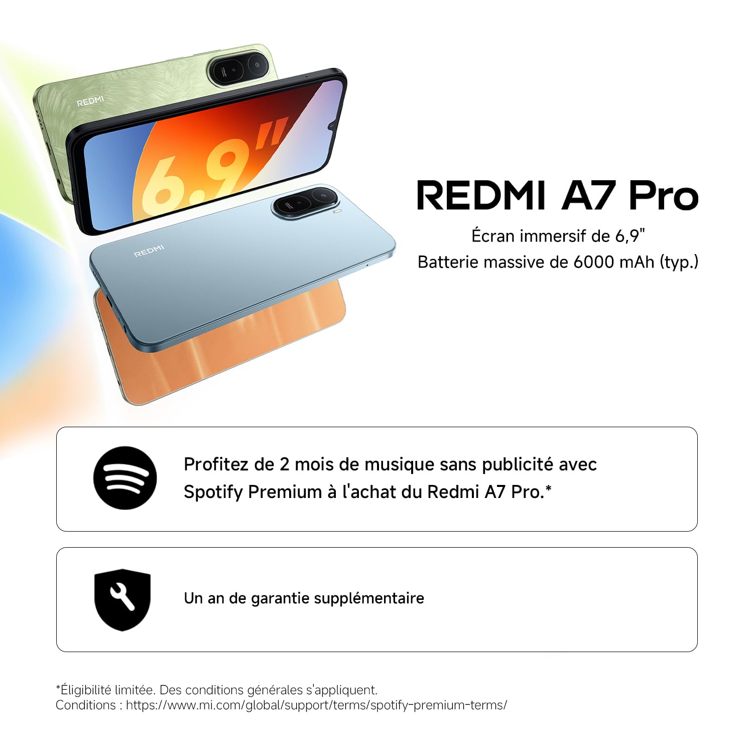 XIAOMI REDMI A7 Pro Smartphone 4+128Go Caméra IA 13Mpx - Noir | Écran 6,9 pouces, batterie 6000mAh, Octa-core, 1 an de garantie supplémentaire, chargeur non inclus