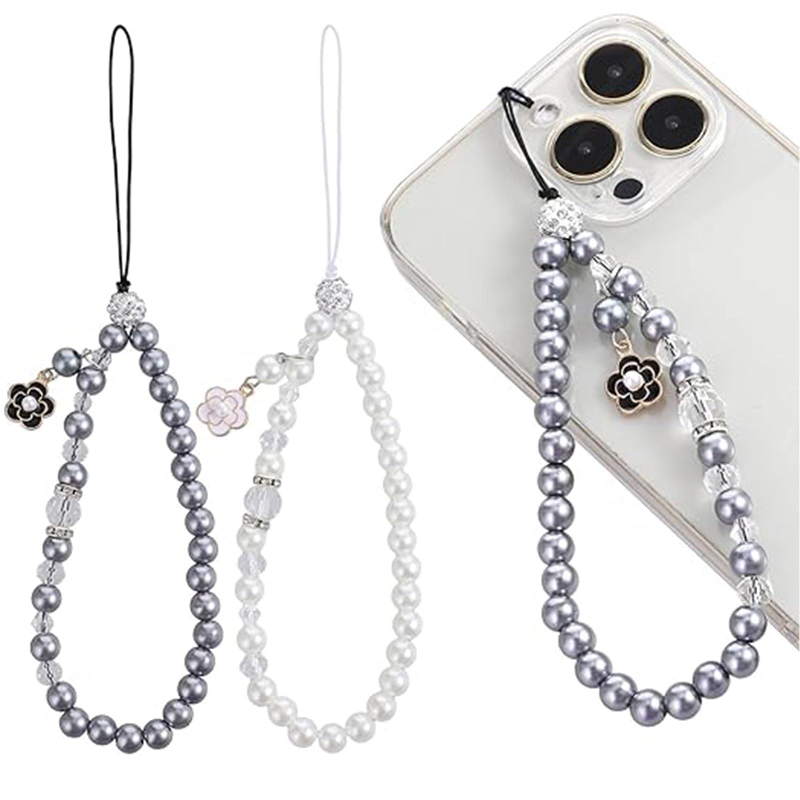 2Pcs Faux Pearl Phone Charm, Beaded Mobile Phone Wrist Strap, Rhinestone Decor Phone Lanyard for Women Girls Bag Key Decoration-image-49