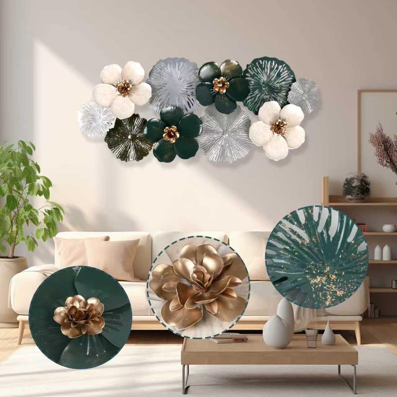 MGFDT Gold & Silver Metal Wall Art for Living Room Wall Decor and Room Decor, Modern 3D Wall Art Decor with Multi-Color Floral Design, Wall Decor for Bedroom, Dining Room & Home Decoration (46.06" × 22.04")